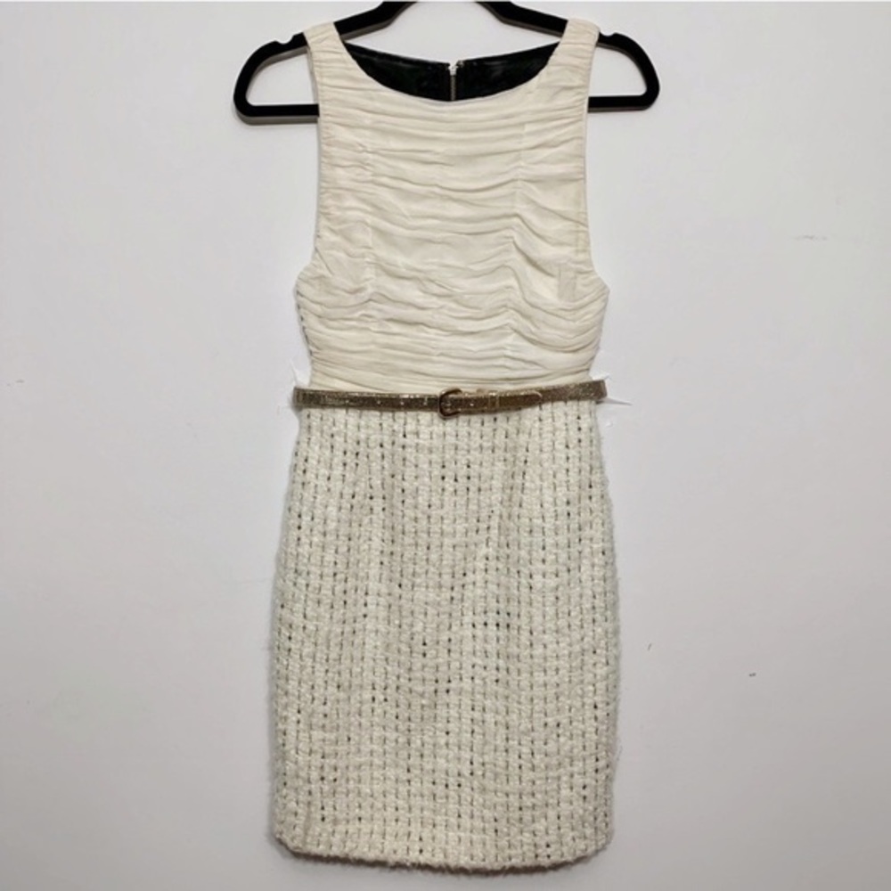 Alice + Olivia Silk Tweed Cocktail Dress 6 Ivory Angora Wool